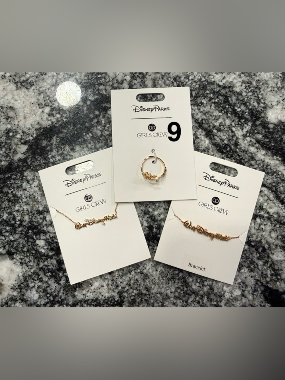 Disney Girls Crew Necklace Bracelet Ring SIZE 9 WDW 2026